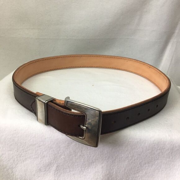 Amerihide Brown & Silver Buckle Leather Wide Chunky Western Belt 36 main image 5